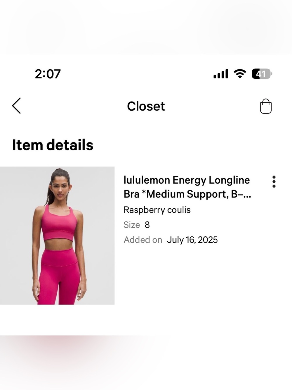 lululemon Energy Longline Bra - Raspberry coulis